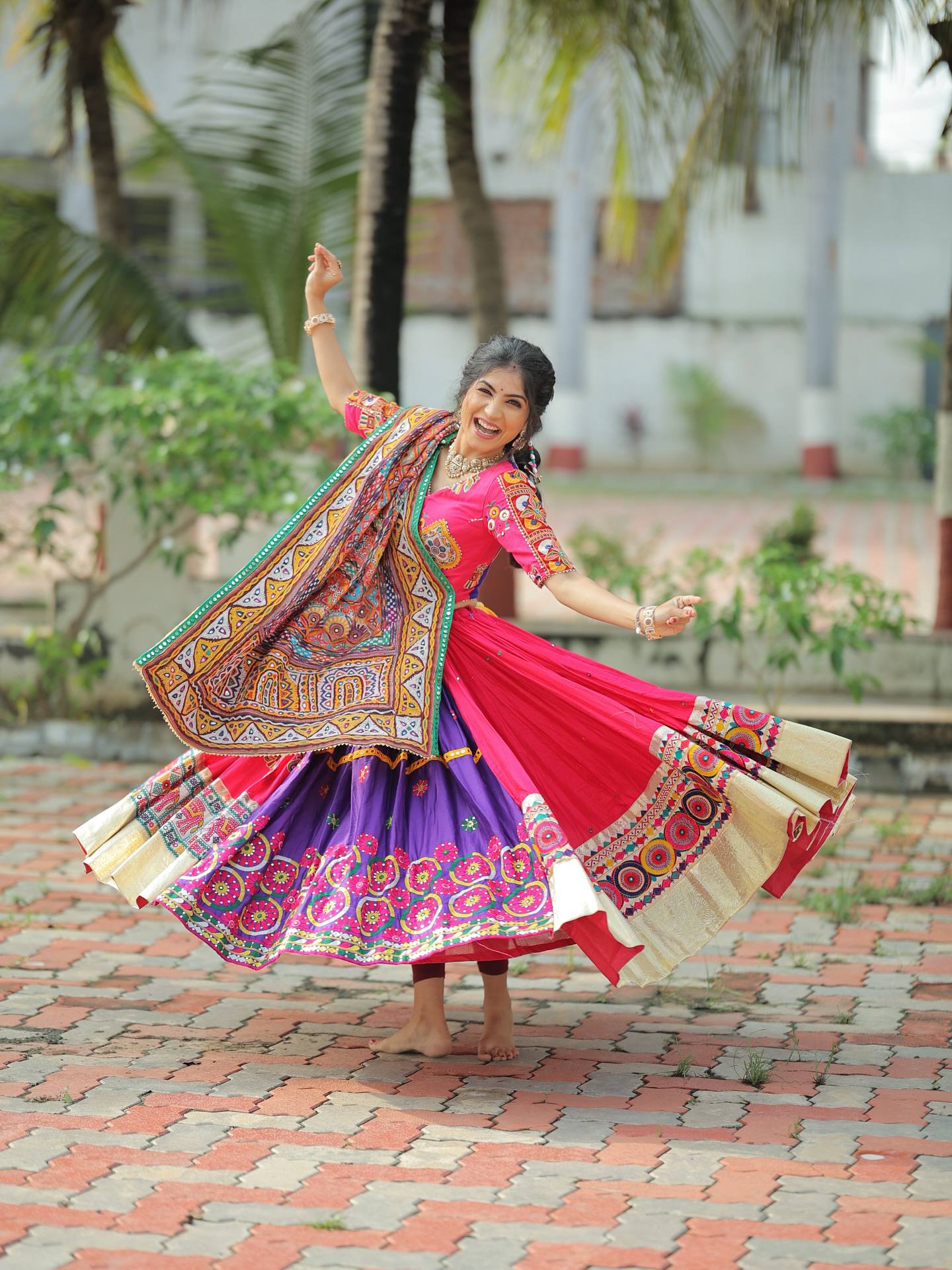 Mulati Mirror Work Muslin Navratri Lehenga Choli