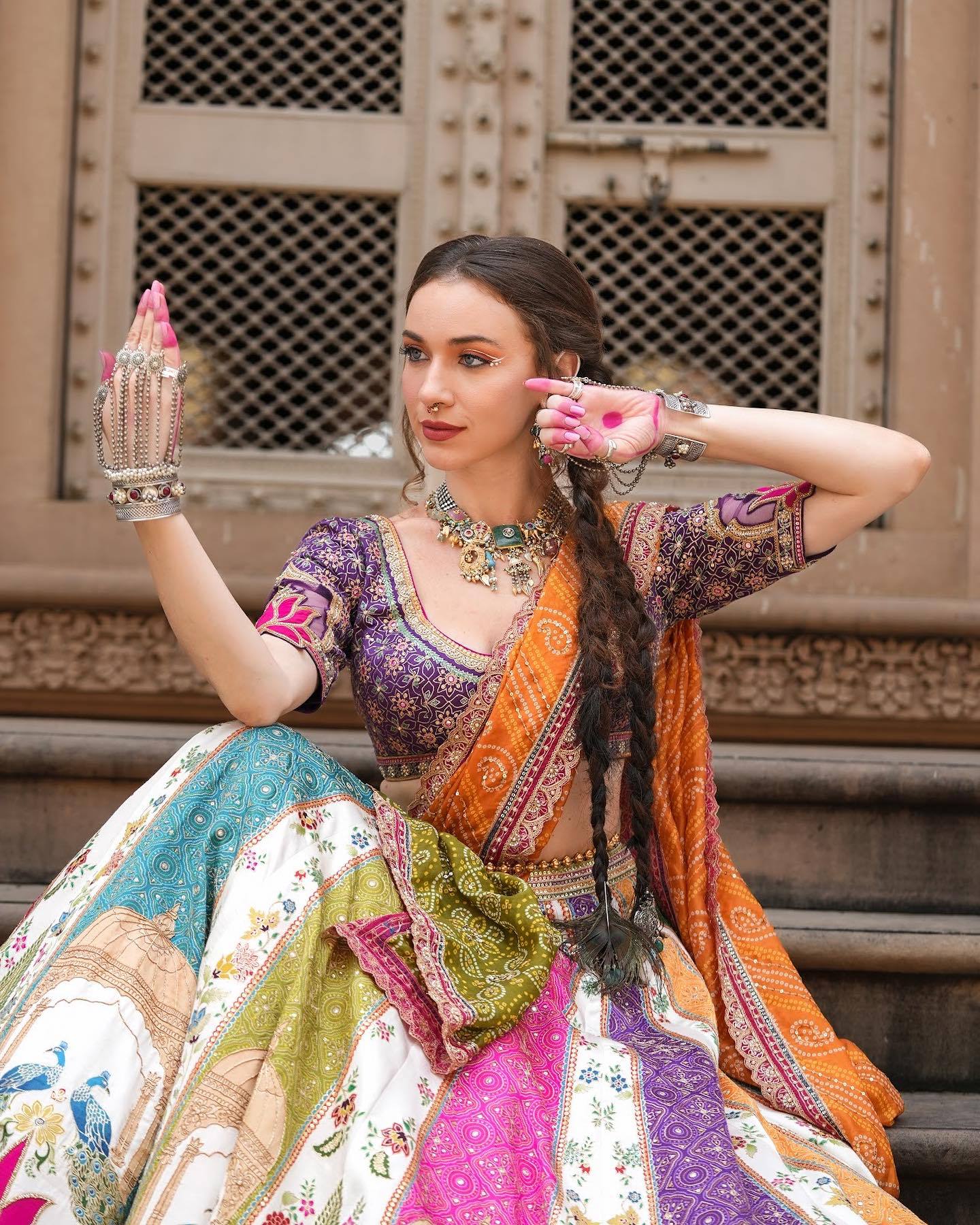 Multi Mirror Work Muslin Navratri Lehenga Choli.