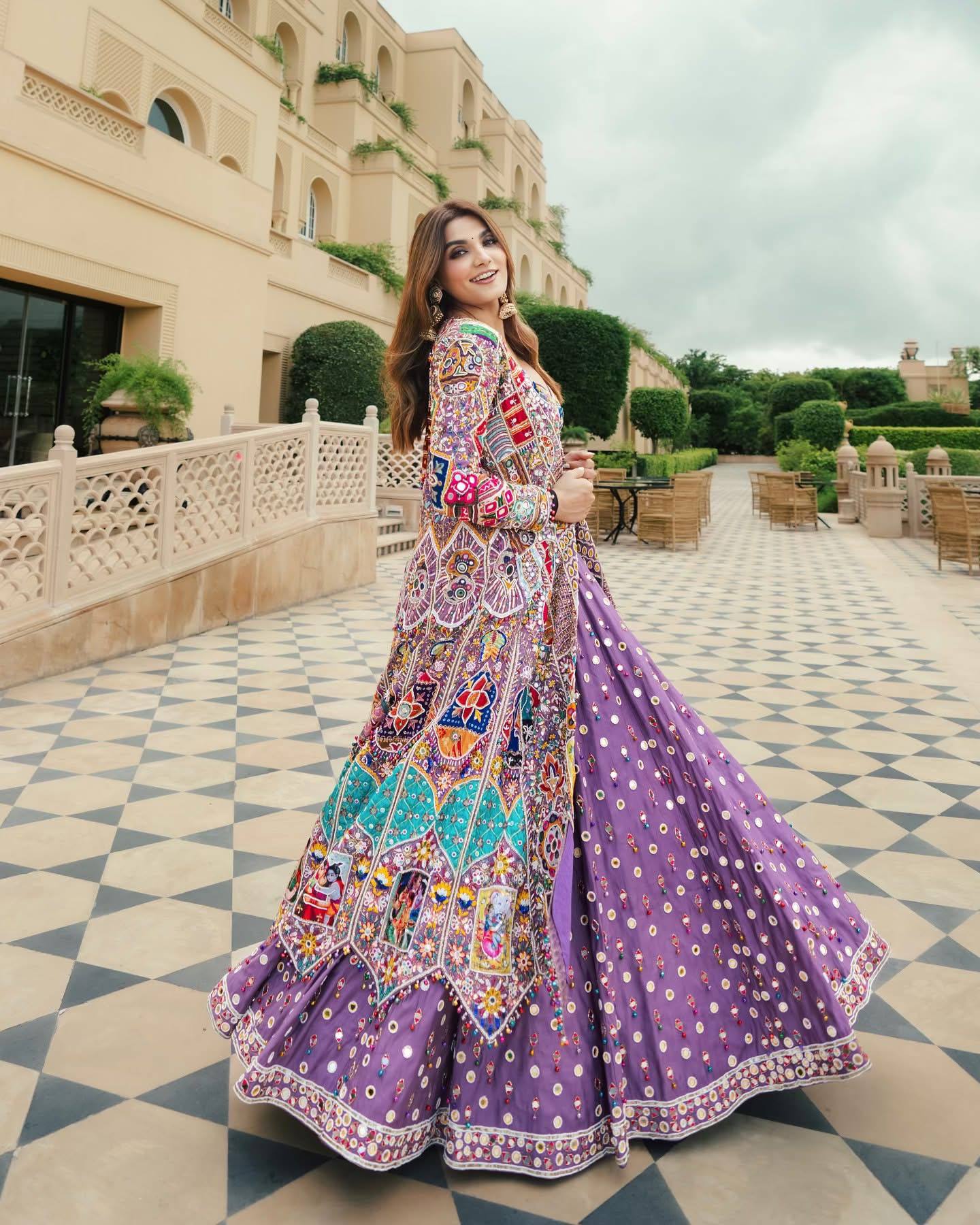 Multi Mirror Work Muslin Navratri Lehenga Choli.