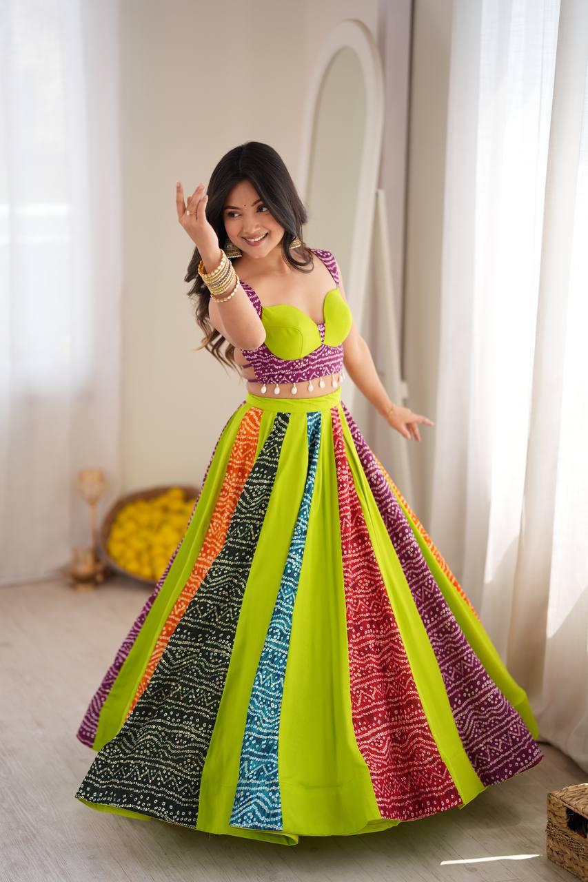 Multi Color Printed Rayon Navratri Lehenga Choli