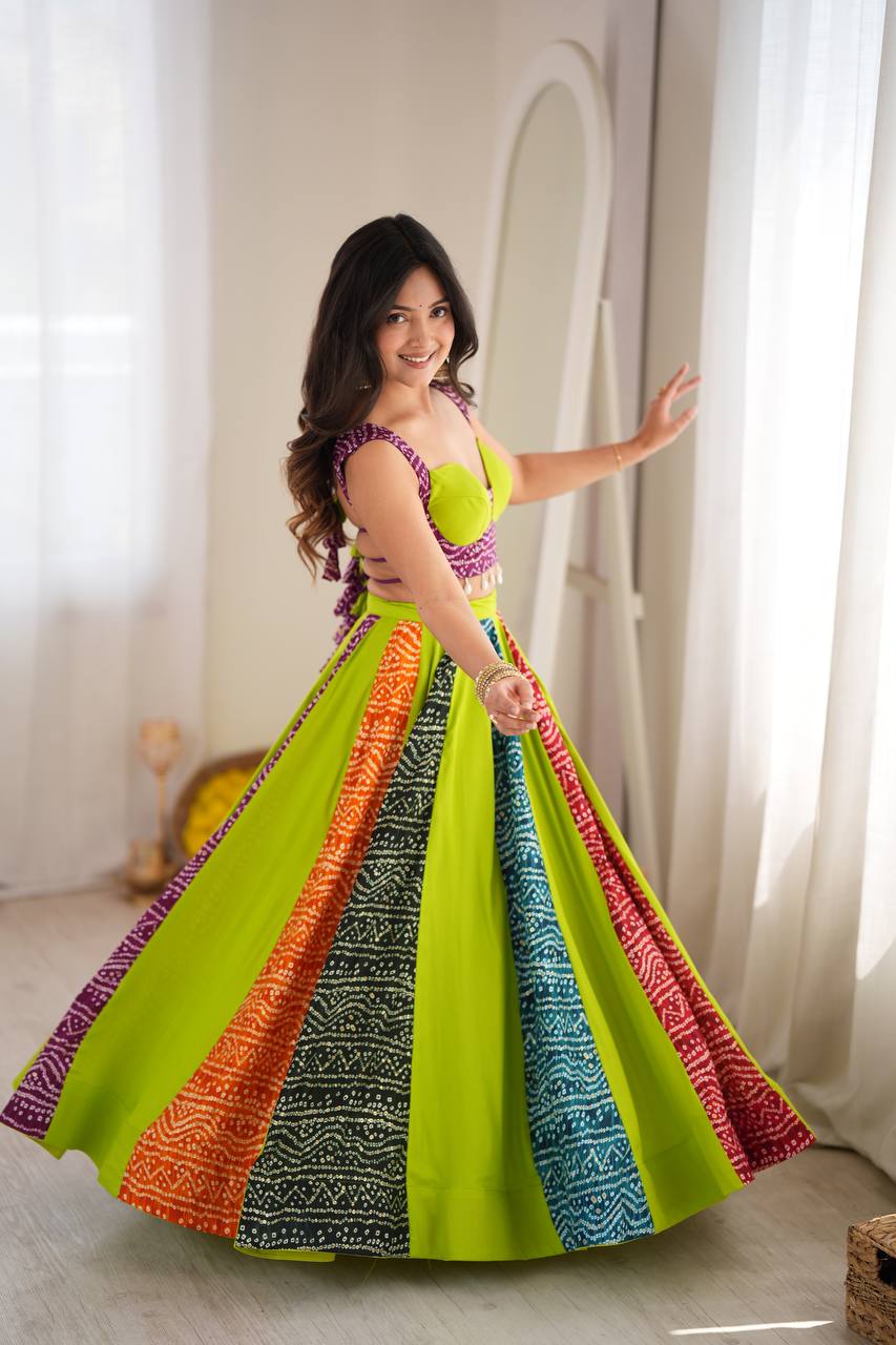 Multi Color Printed Rayon Navratri Lehenga Choli