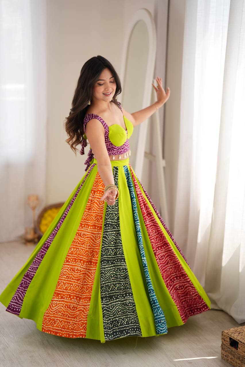Multi Color Printed Rayon Navratri Lehenga Choli