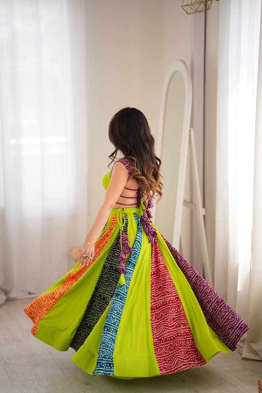 Multi Color Printed Rayon Navratri Lehenga Choli