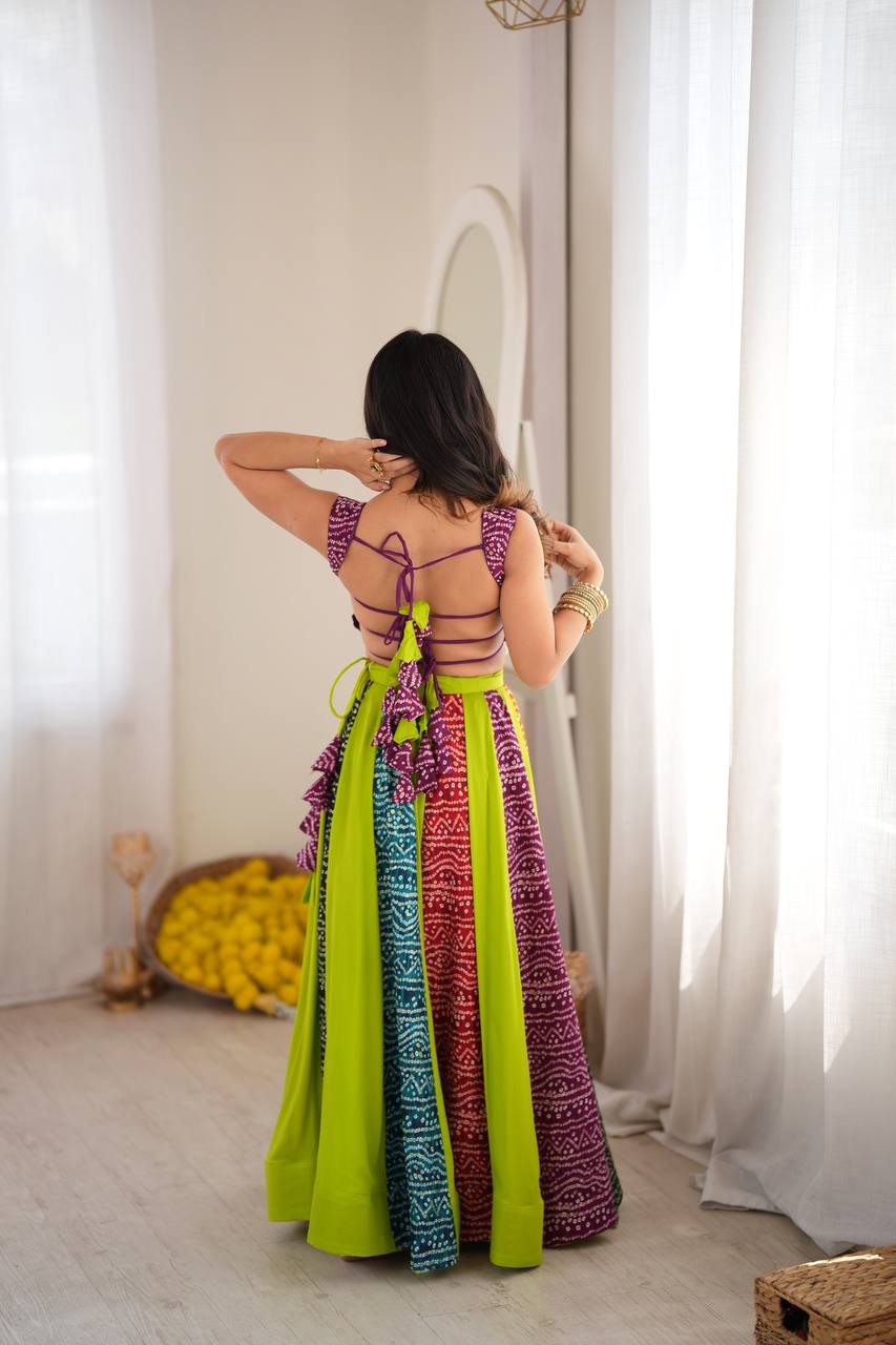 Multi Color Printed Rayon Navratri Lehenga Choli