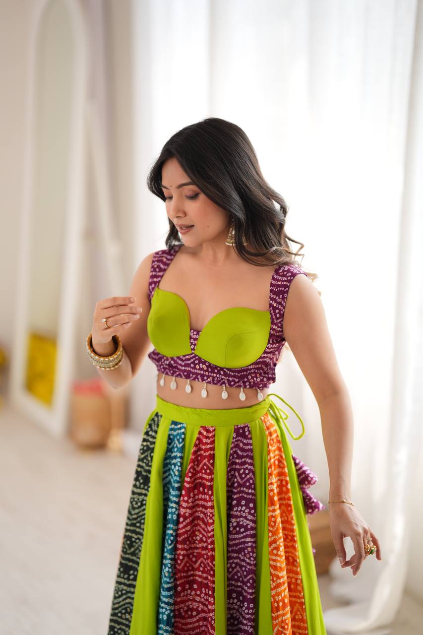 Multi Color Printed Rayon Navratri Lehenga Choli