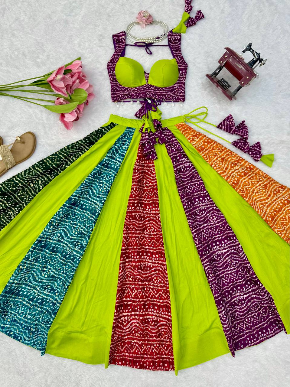 Multi Color Printed Rayon Navratri Lehenga Choli