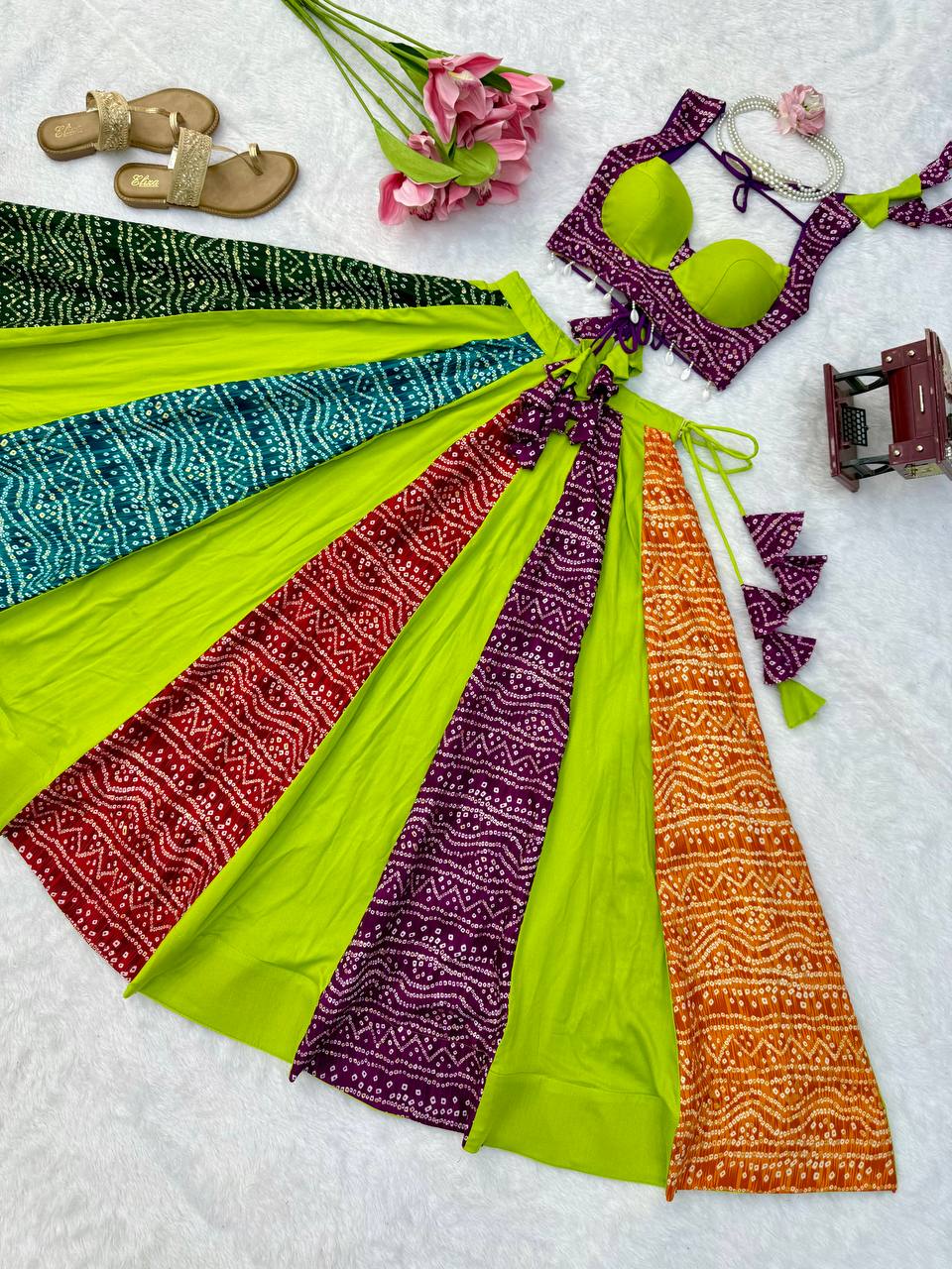 Multi Color Printed Rayon Navratri Lehenga Choli