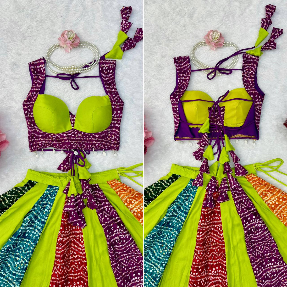 Multi Color Printed Rayon Navratri Lehenga Choli