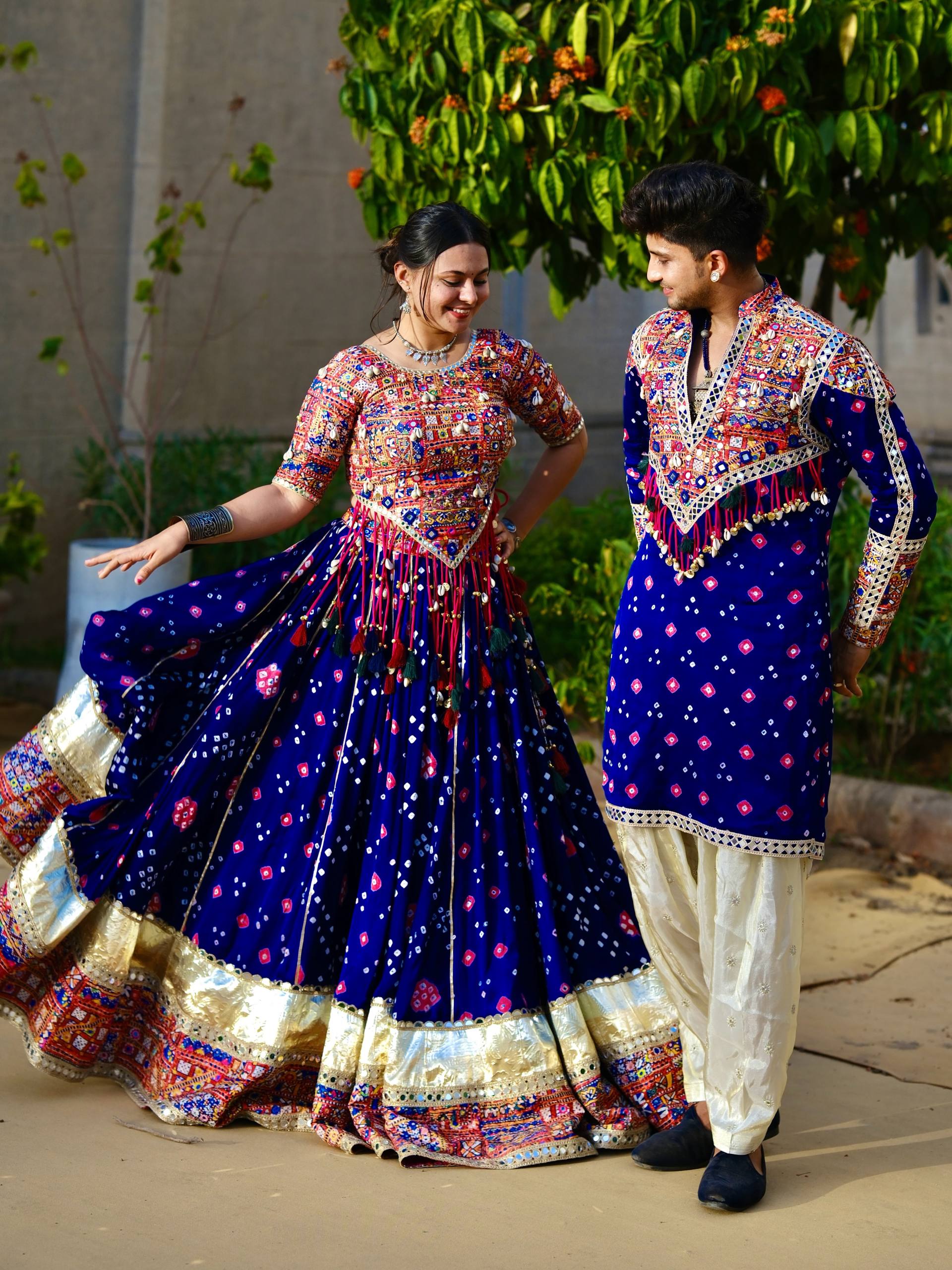 Blue Mirror Work Megic Navratri Lehenga Choli