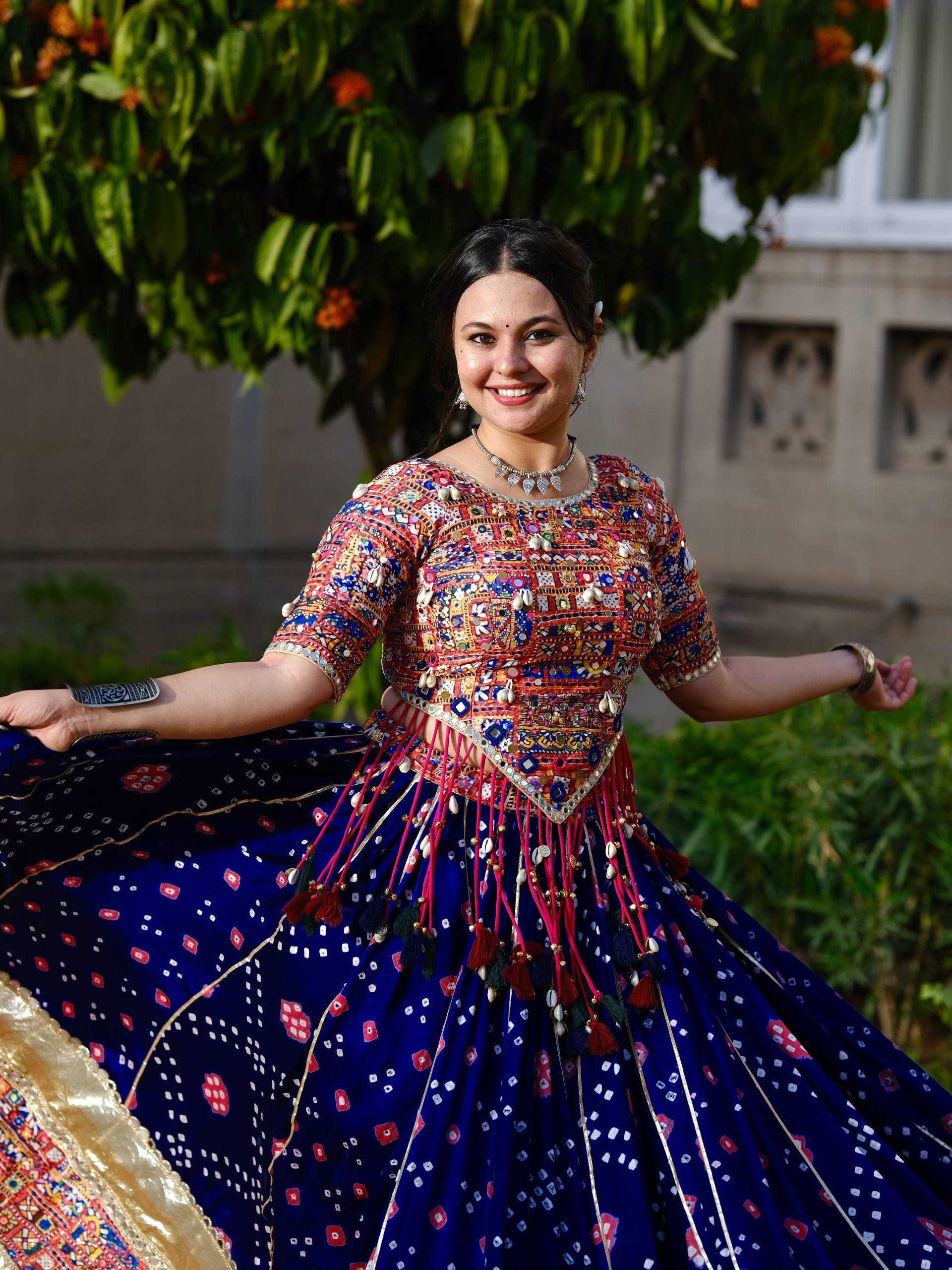 Blue Mirror Work Megic Navratri Lehenga Choli