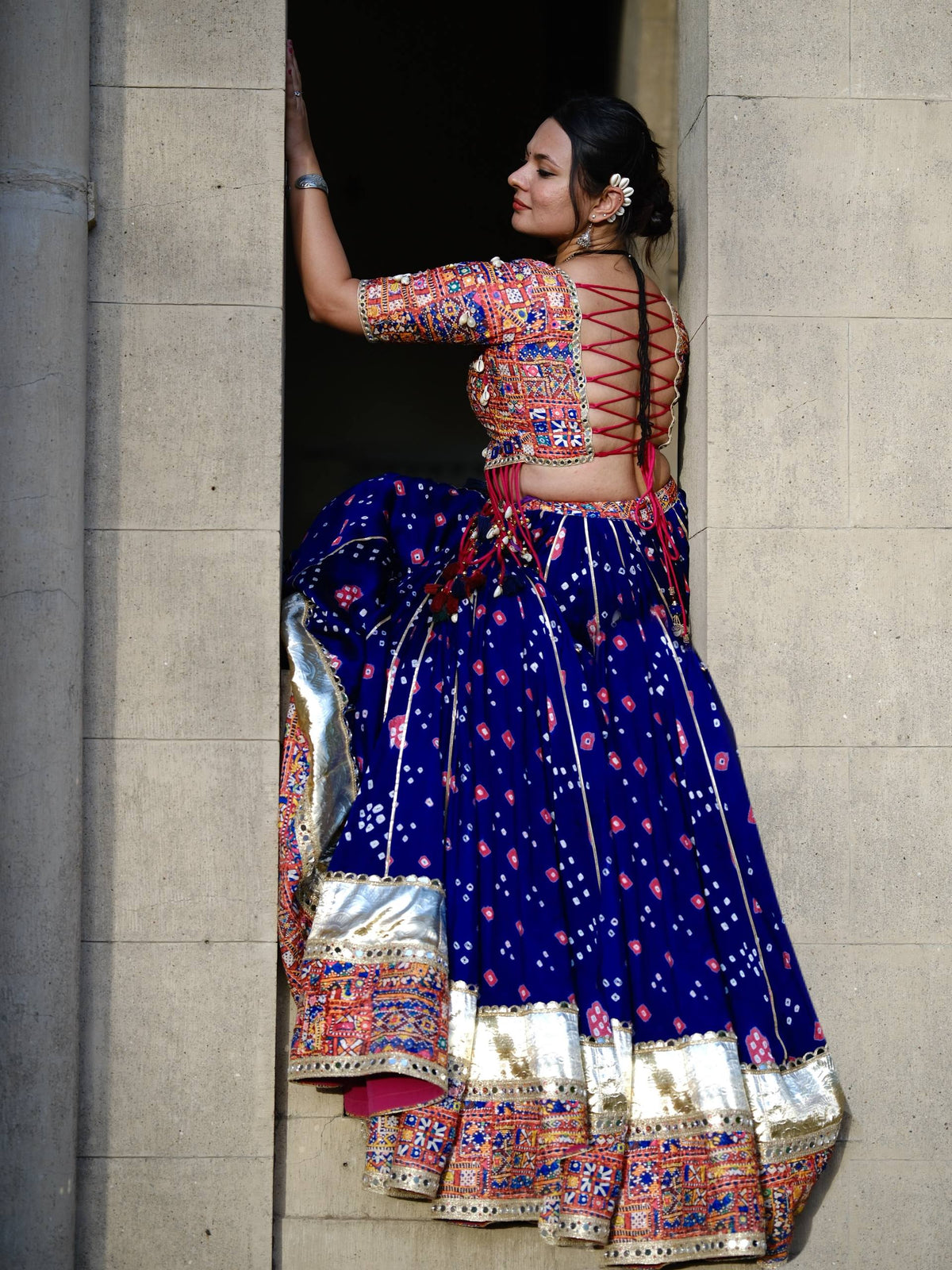 Blue Mirror Work Megic Navratri Lehenga Choli