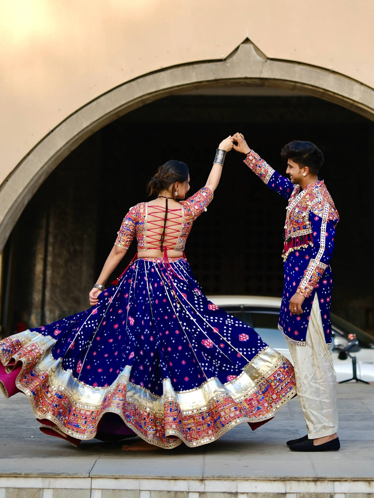 Blue Mirror Work Megic Navratri Lehenga Choli