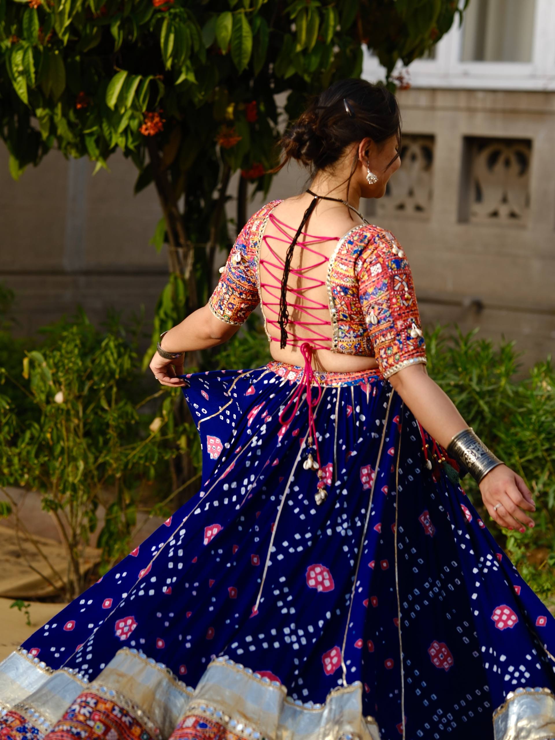 Blue Mirror Work Megic Navratri Lehenga Choli