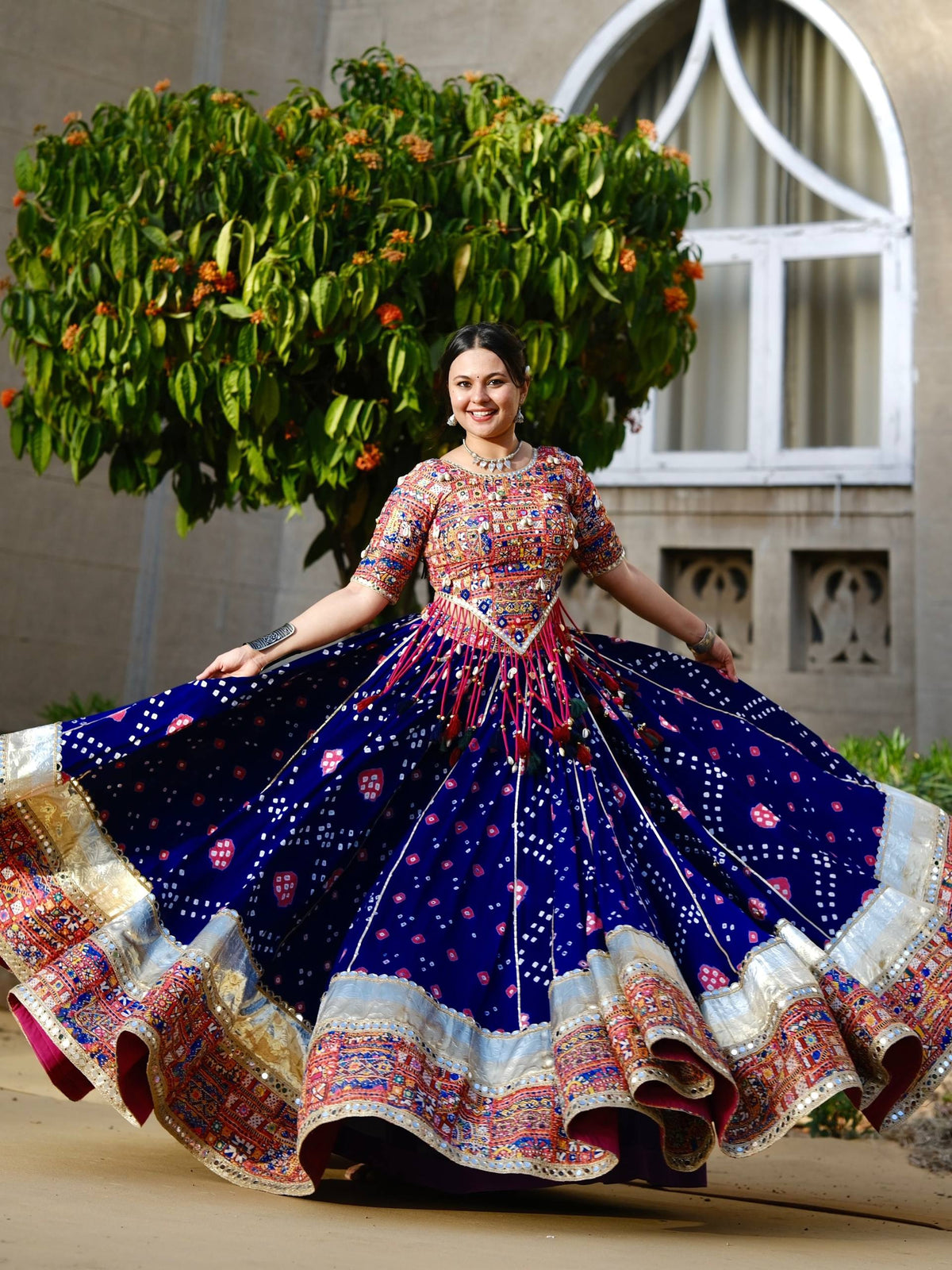 Blue Mirror Work Megic Navratri Lehenga Choli