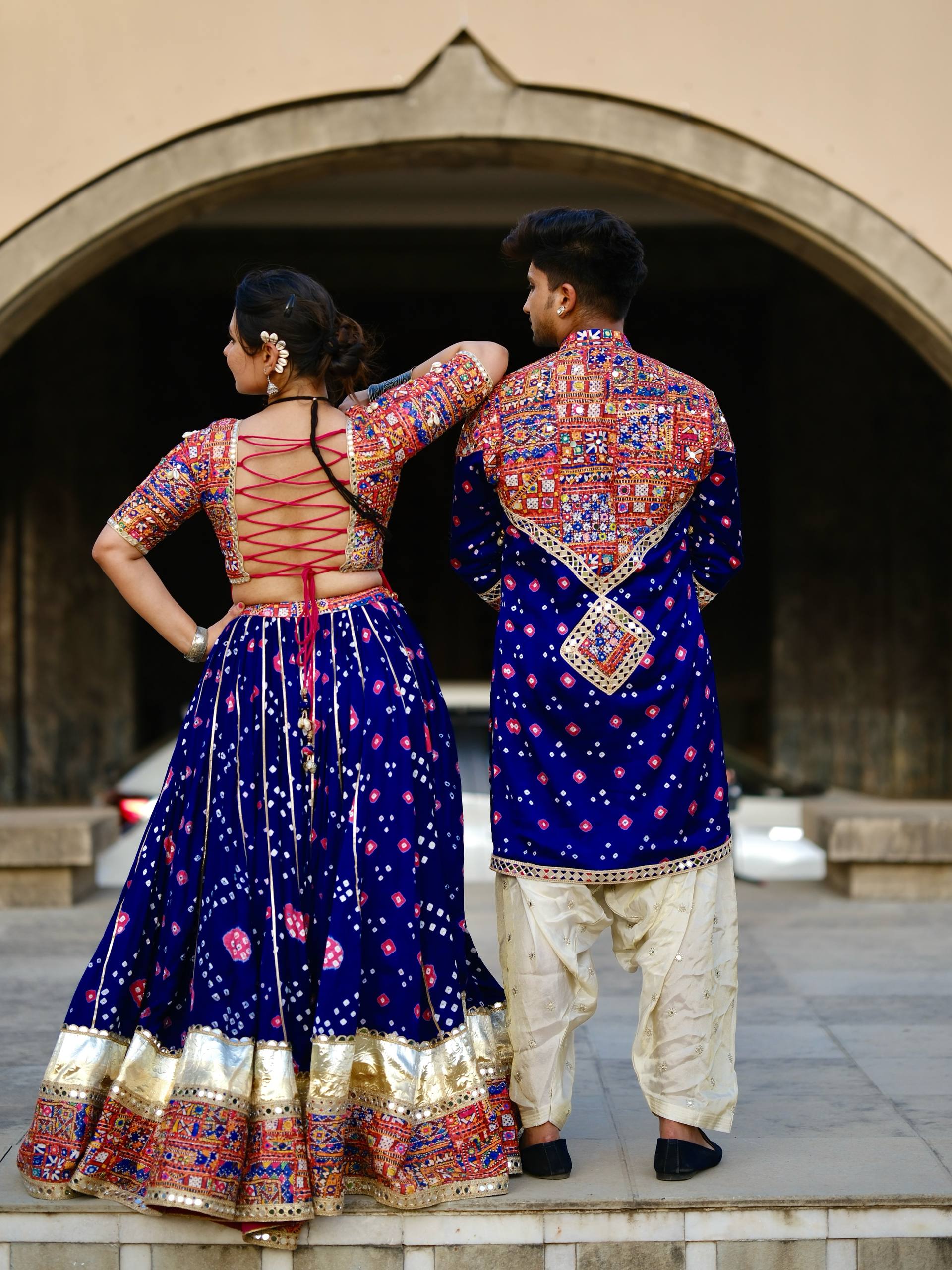 Blue Mirror Work Megic Navratri Lehenga Choli