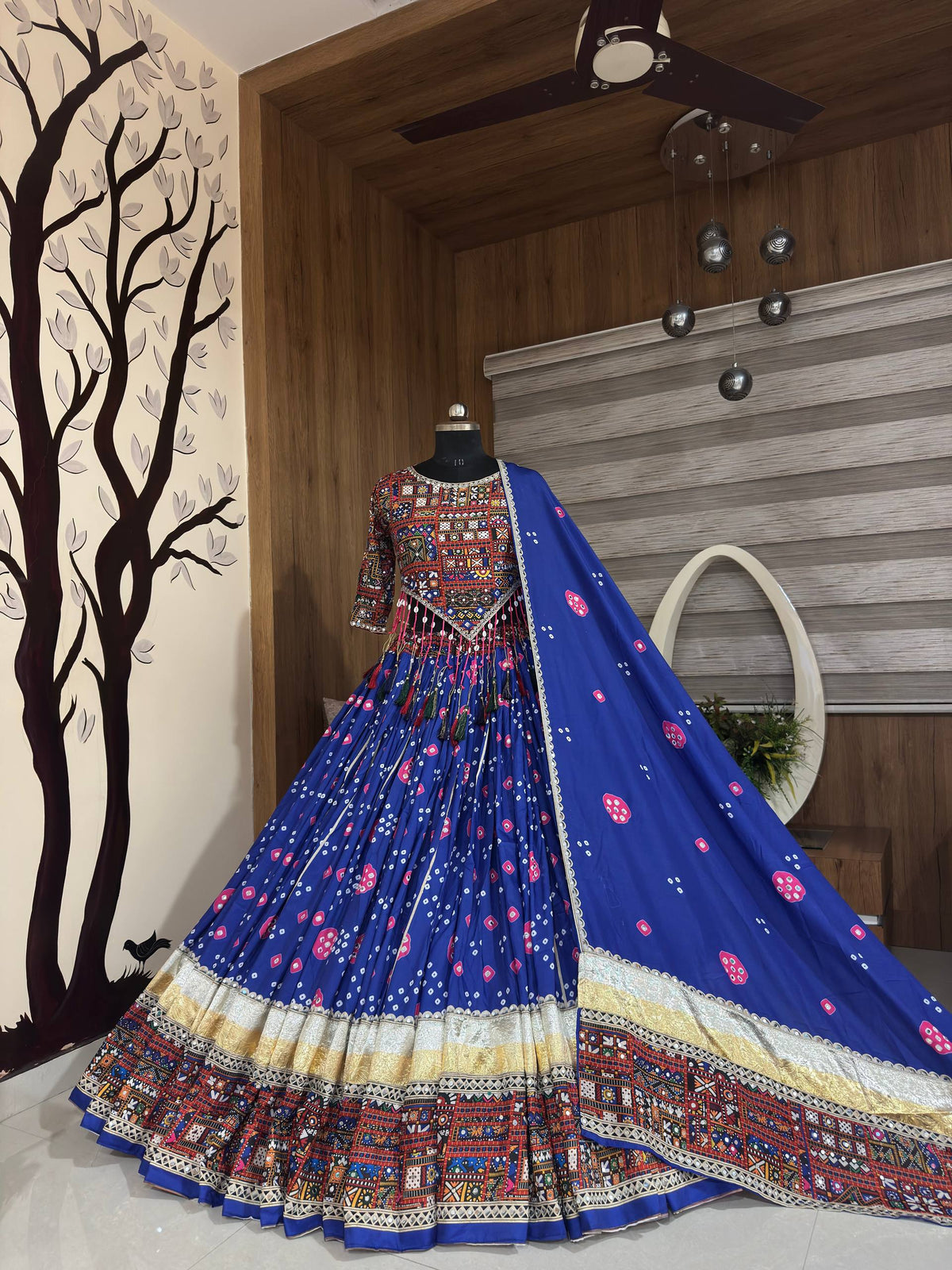 Blue Mirror Work Megic Navratri Lehenga Choli
