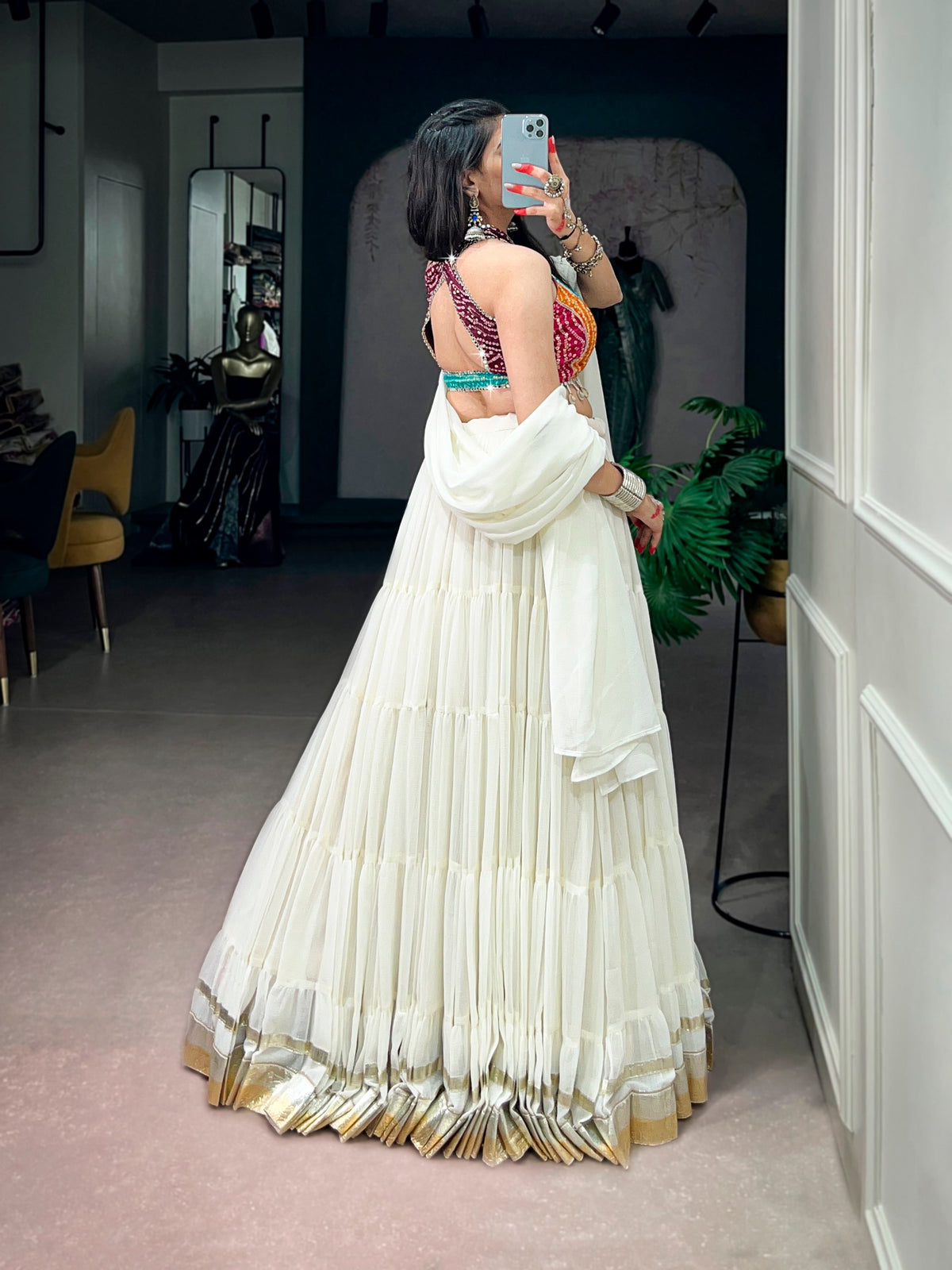 White Color Navratri Ready to Wear Lehenga with Multi Printed Blouse
