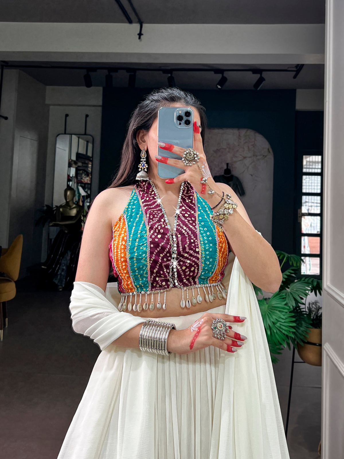White Color Navratri Ready to Wear Lehenga with Multi Printed Blouse