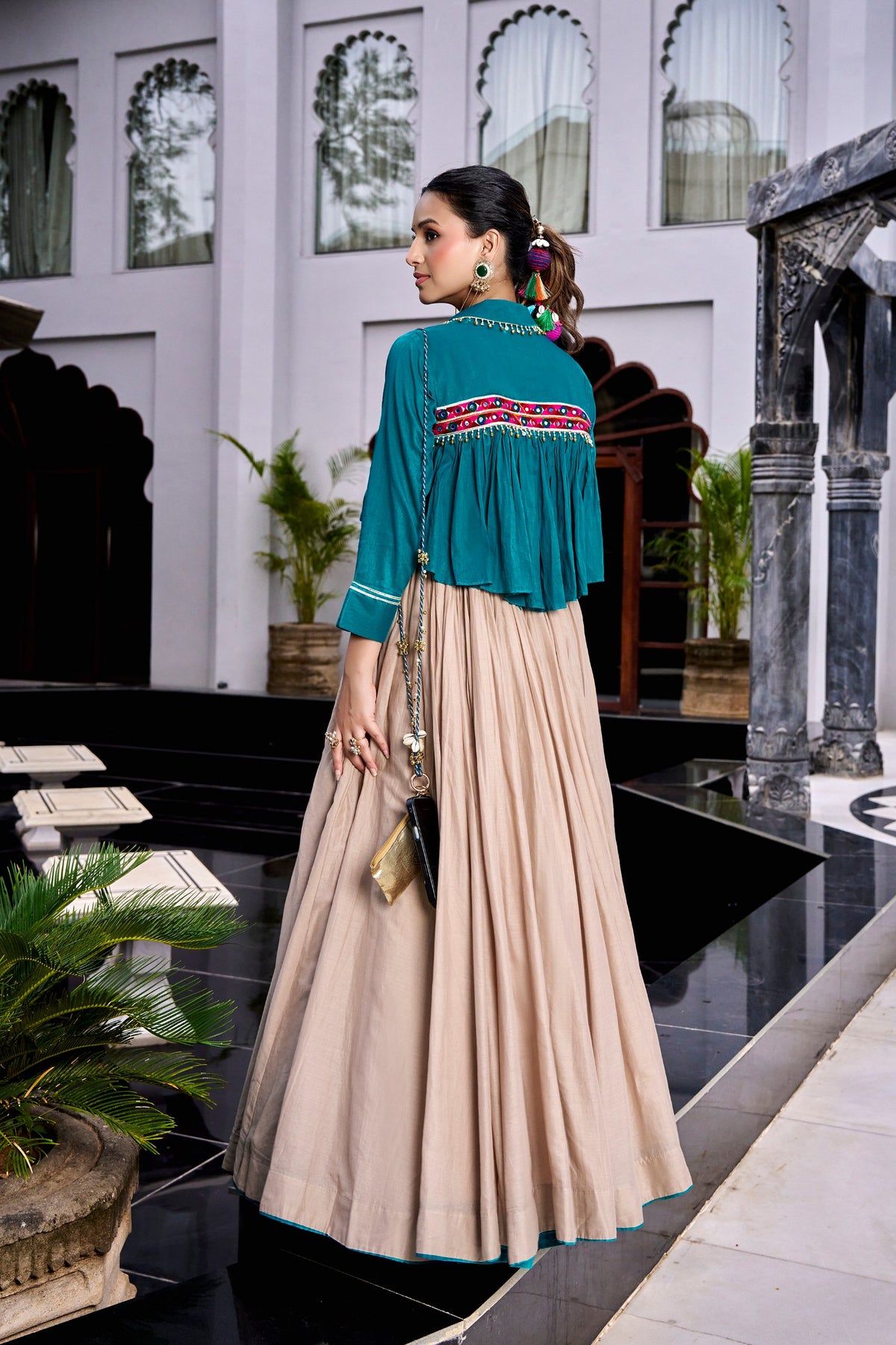 Off White Cotton Navratri Lehenga Choli with Jacket
