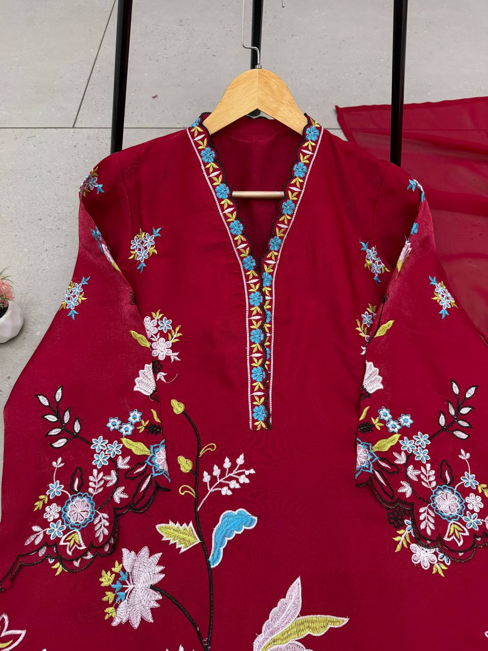 Deep Red Embroidered Pakistani Salwar Suit
