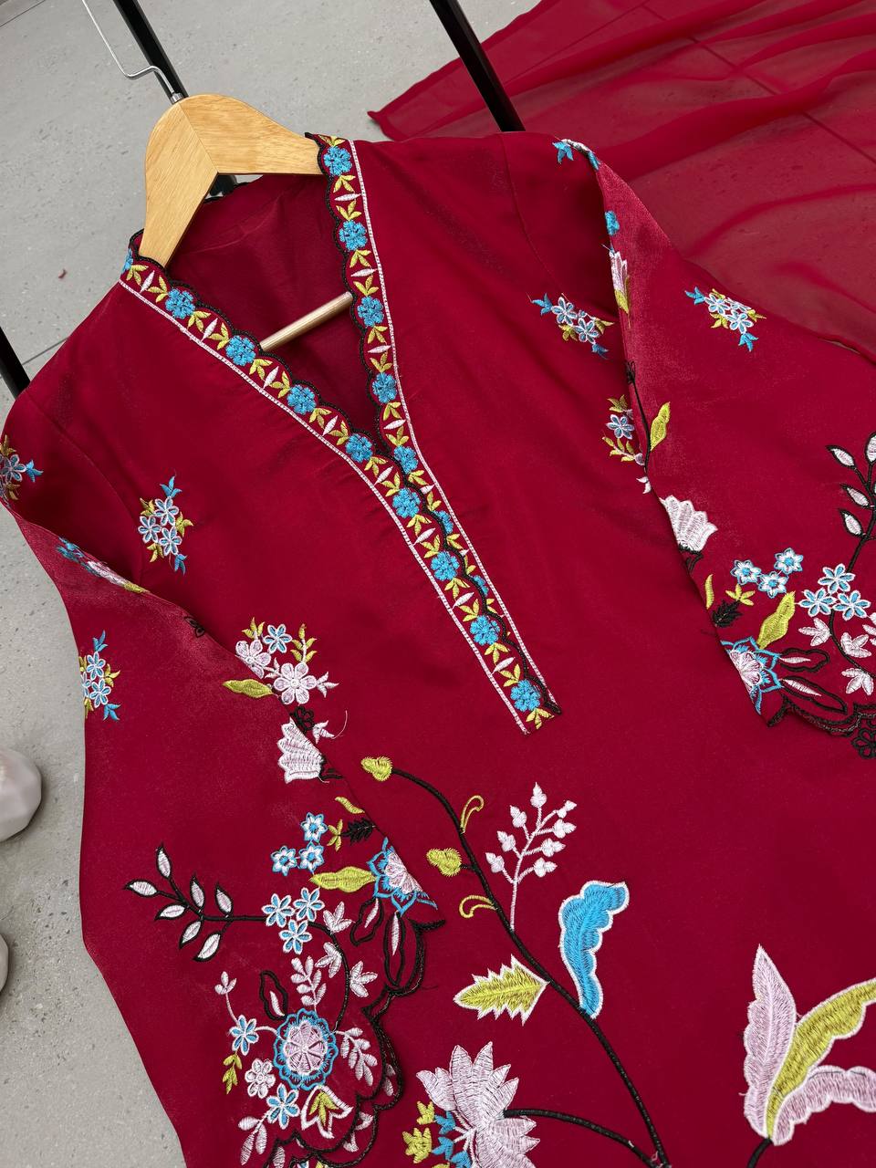Deep Red Embroidered Pakistani Salwar Suit