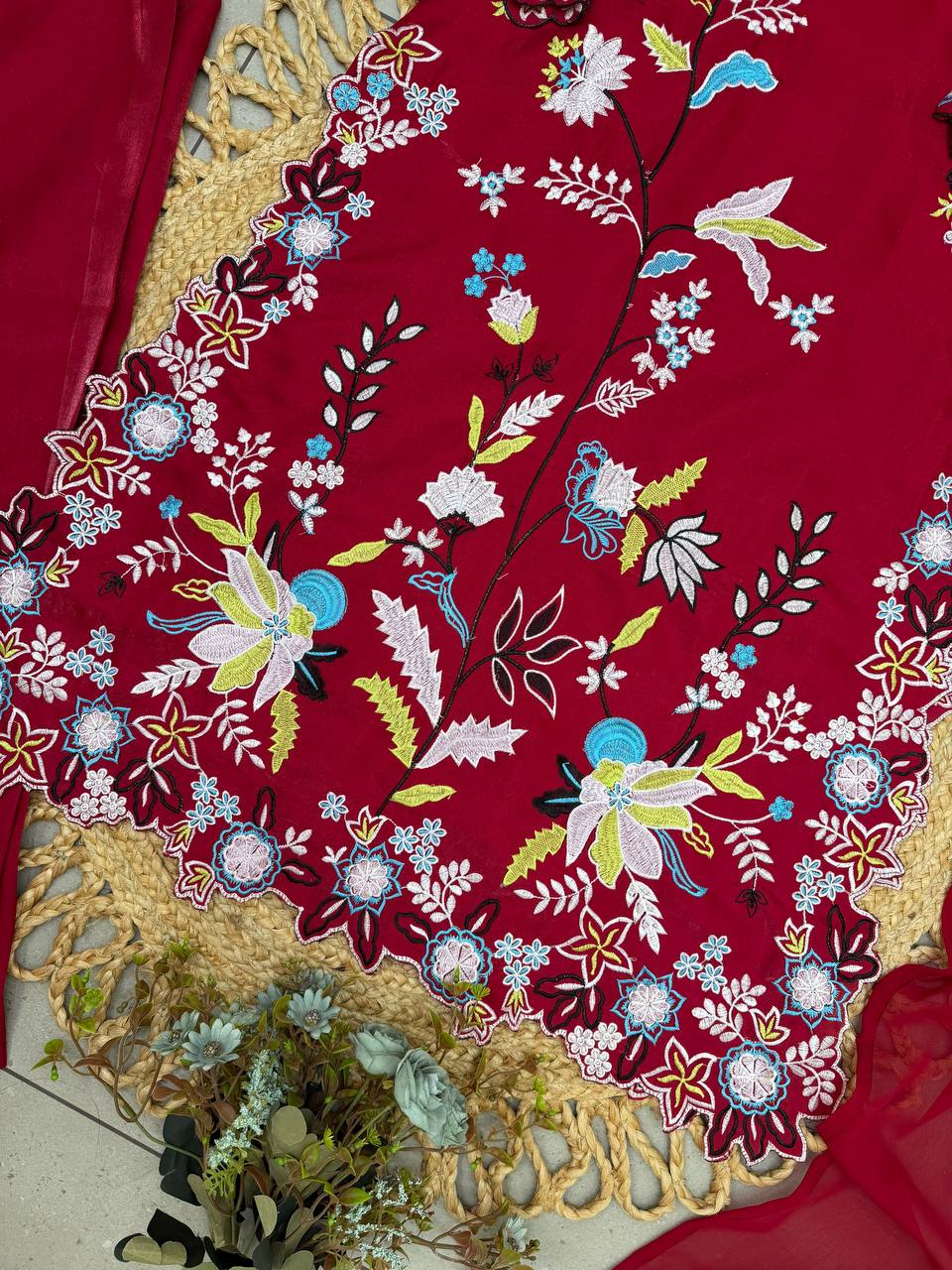 Deep Red Embroidered Pakistani Salwar Suit