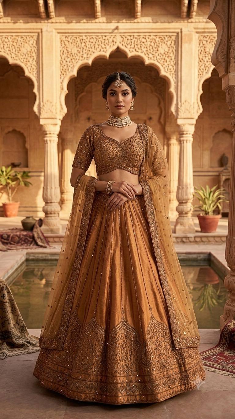 Golden Color Heavy Sequence Work Silk Wedding Lehenga Choli