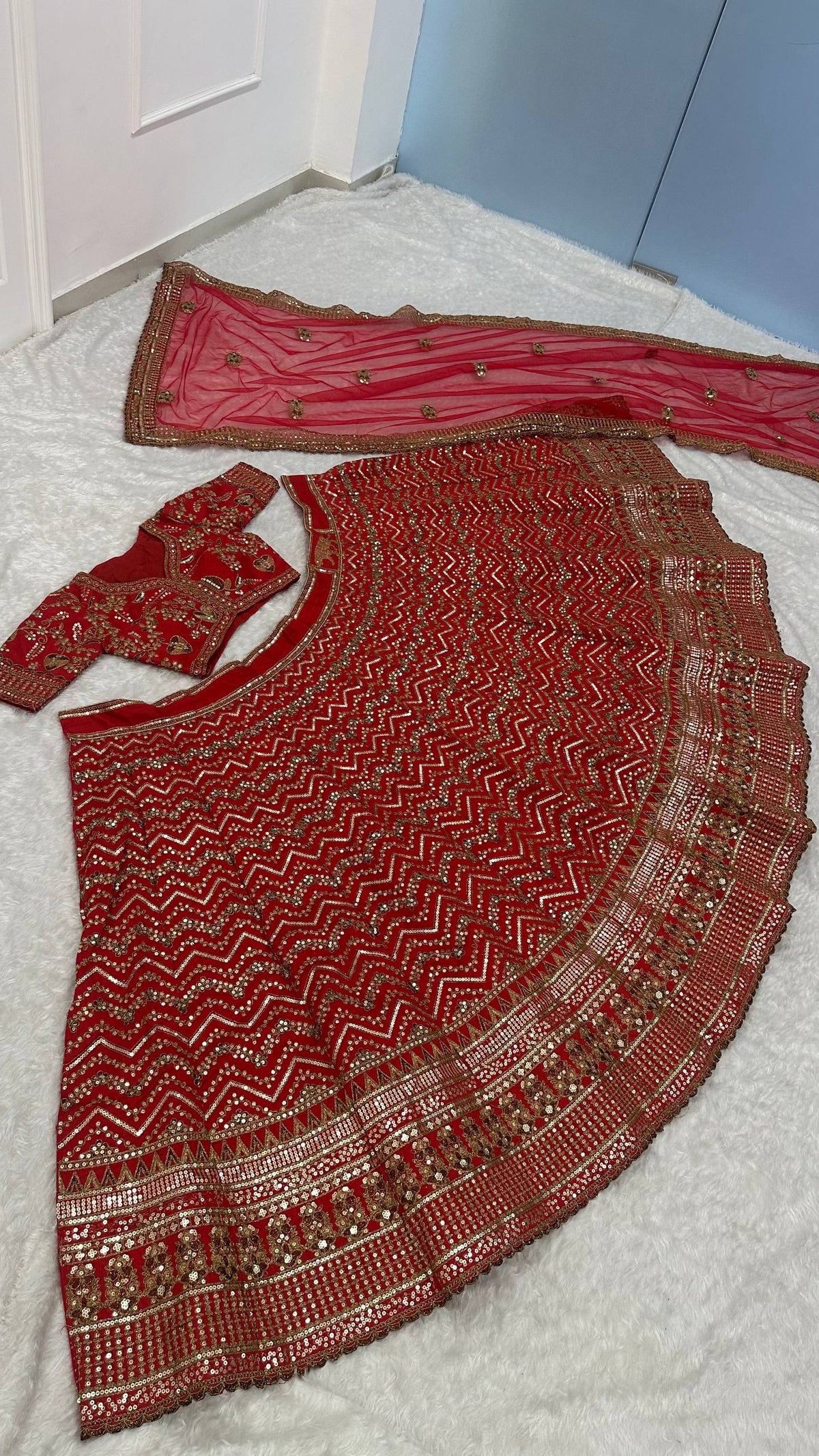 Royal Bridal Red & Gold Heavy Embroidered Sequin Work Lehenga Choli