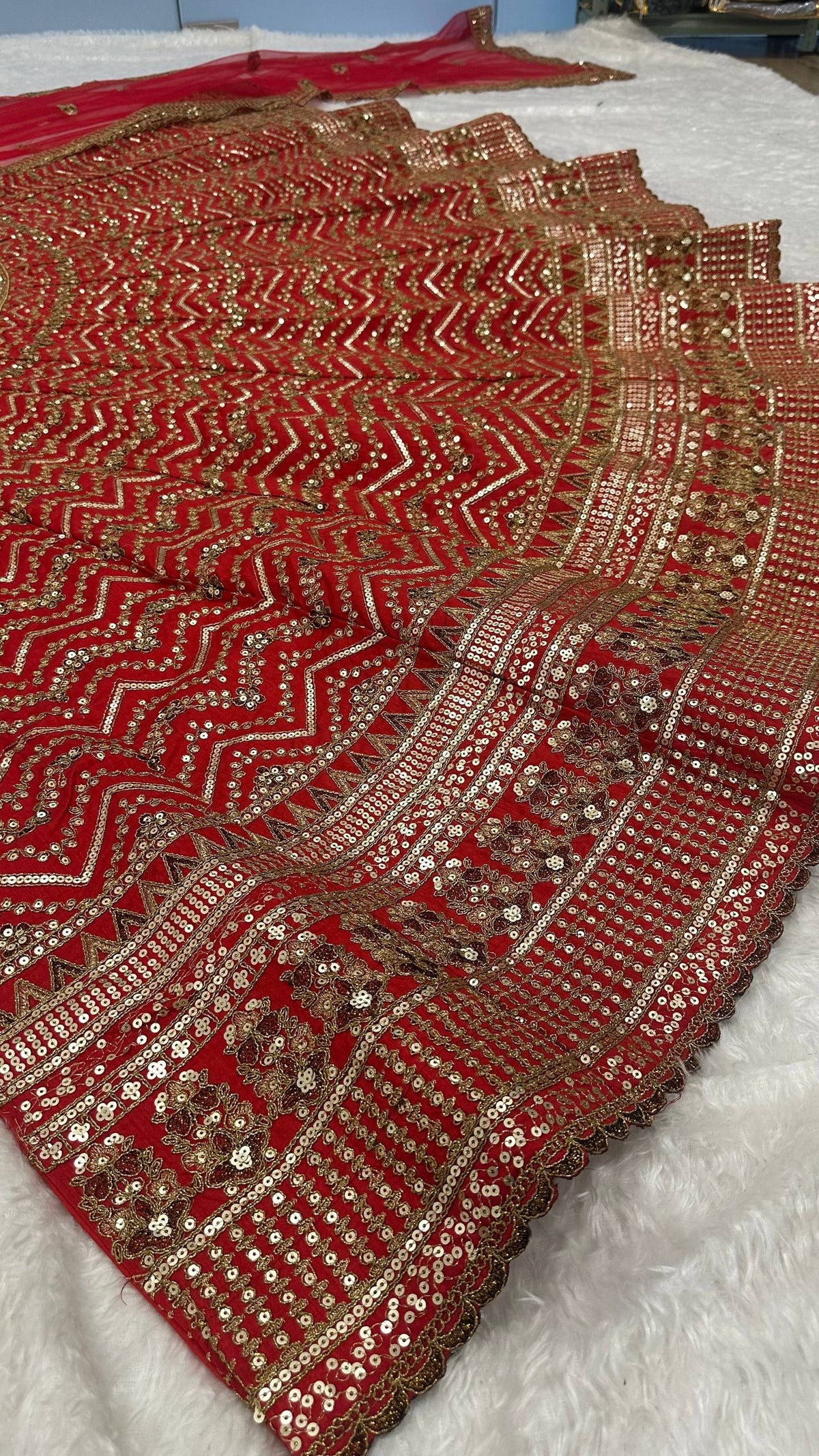 Royal Bridal Red & Gold Heavy Embroidered Sequin Work Lehenga Choli