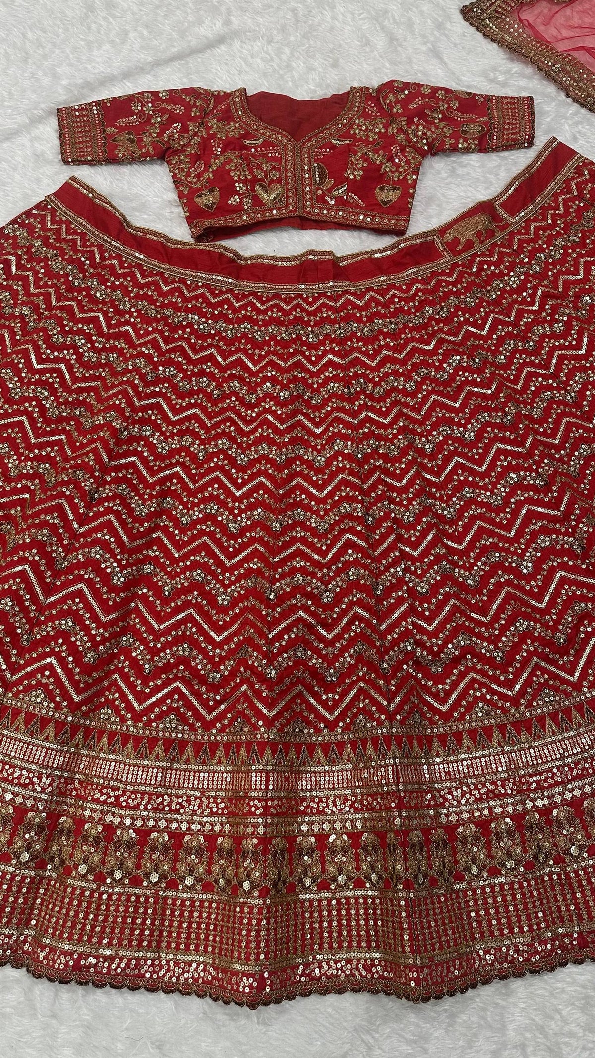 Royal Bridal Red & Gold Heavy Embroidered Sequin Work Lehenga Choli