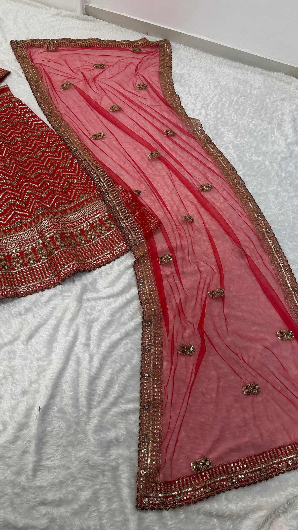 Royal Bridal Red & Gold Heavy Embroidered Sequin Work Lehenga Choli