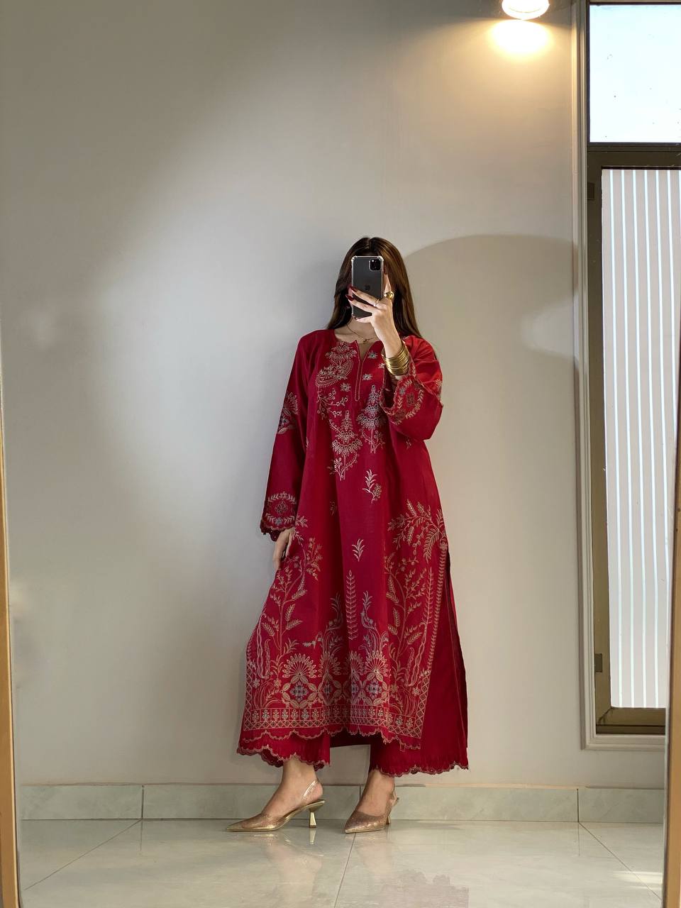 Red Embroidered Pakistani Salwar Suit with Dupatta