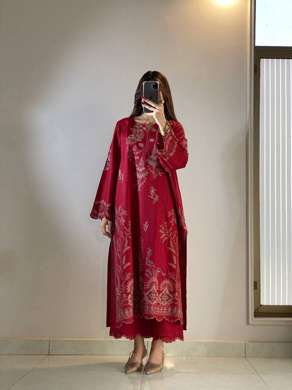 Red Embroidered Pakistani Salwar Suit with Dupatta