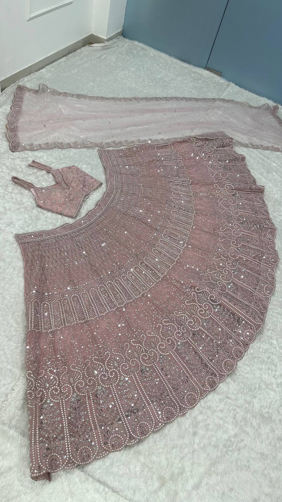 Dusty Rose Pink Sequins Work Designer Lehenga Choli