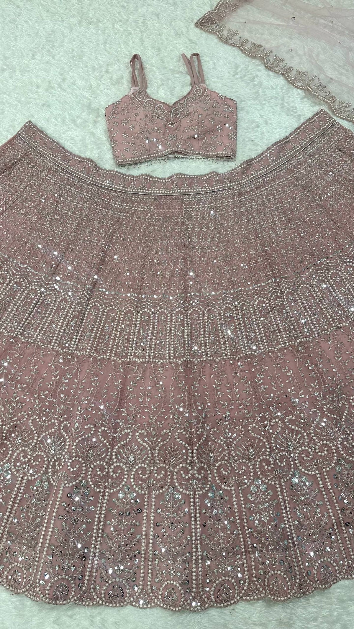 Dusty Rose Pink Sequins Work Designer Lehenga Choli