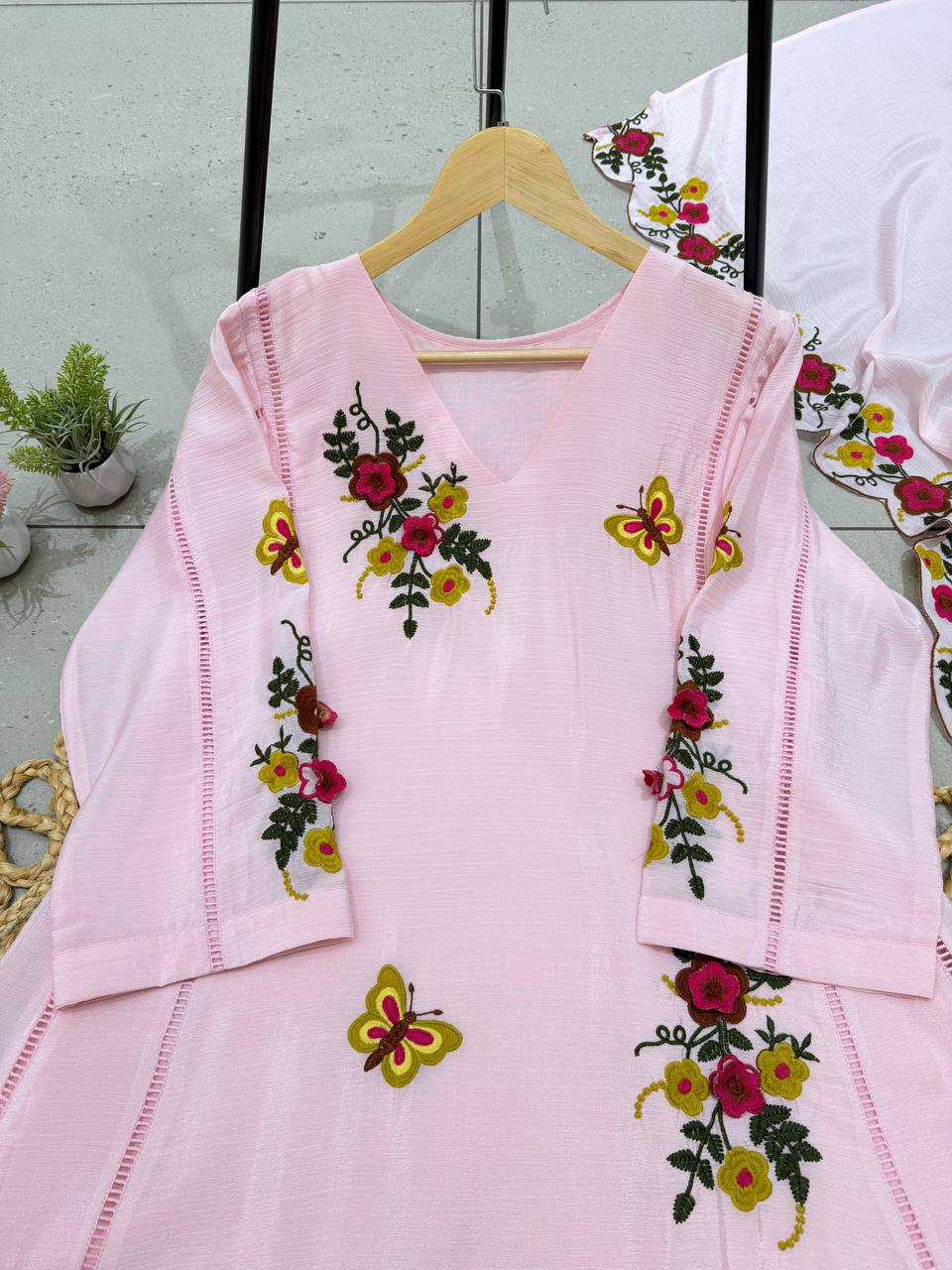 Soft Lilac Floral Embroidered A-Line Salwar Suit