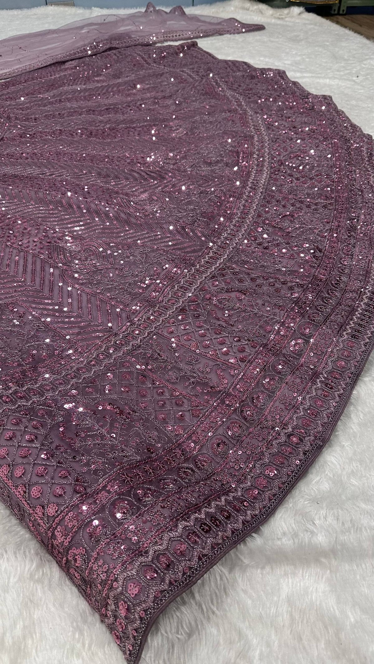Dusty Plum Mauve Sequins Bridal Lehenga Choli with Net Dupatta