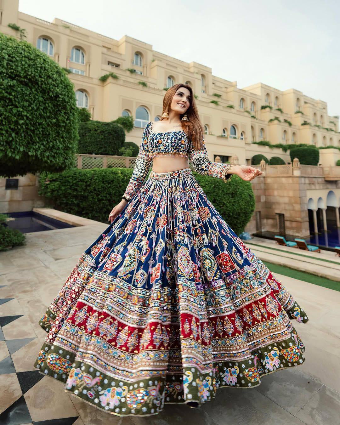 Blue Digital Printed Real Mirror Work Navratri Lehenga Choli