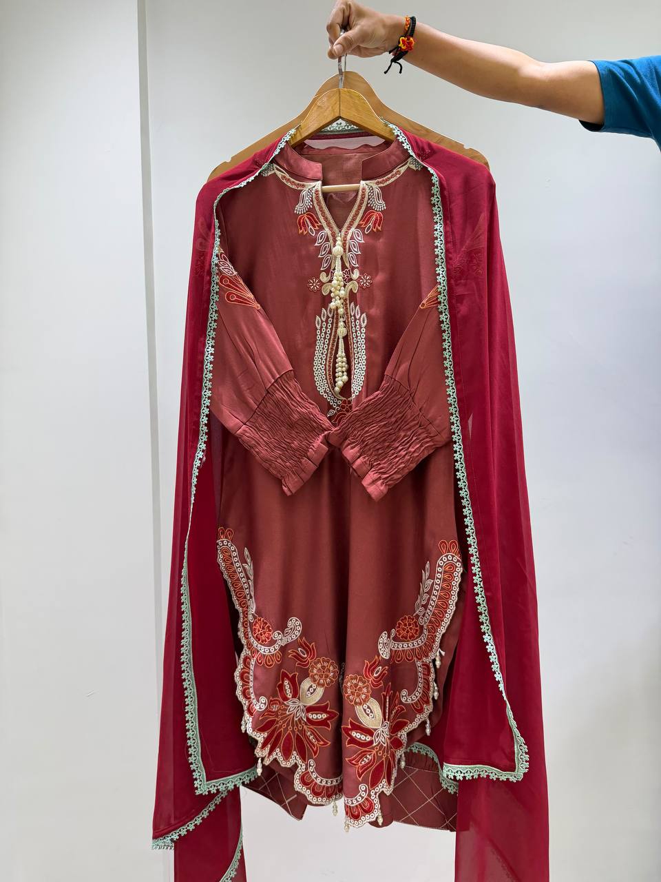 Dusty Rust Maroon Embroidered Patiyala Salwar Suit