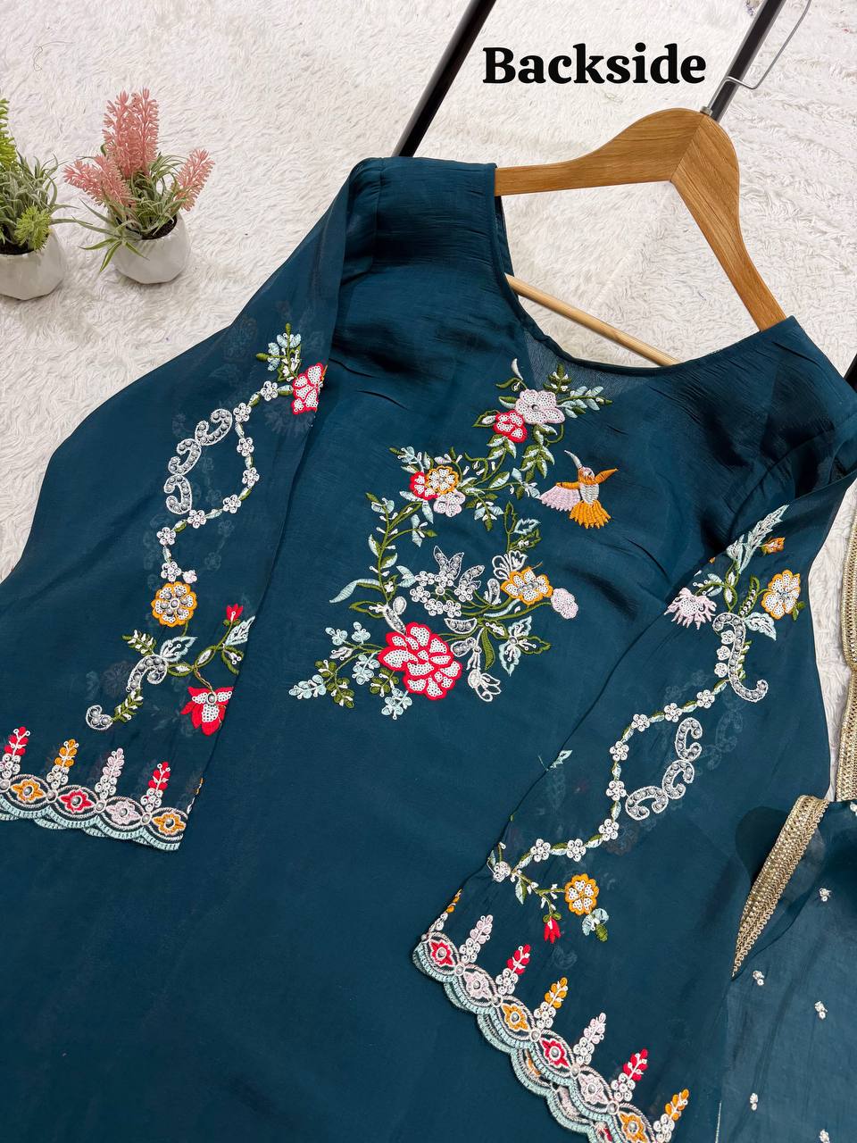 Peacock Blue Embroidered Pakistani Salwar Suit Set