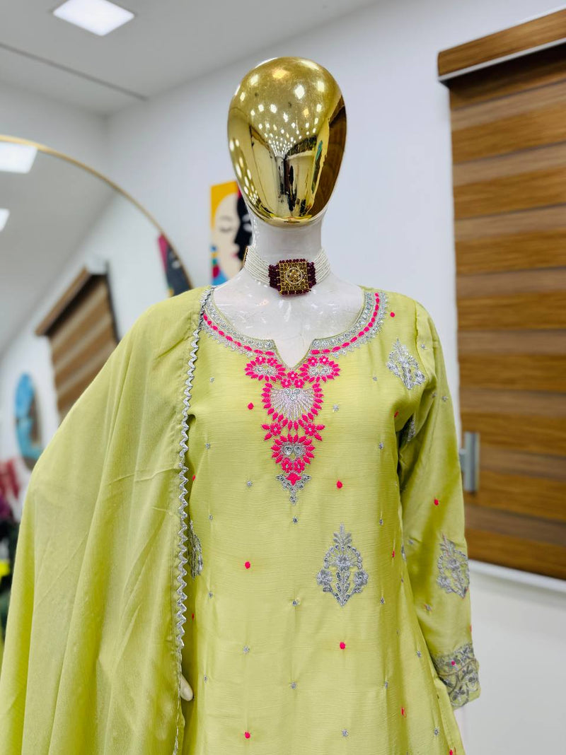 Parrot Color Embroidery with Sequins Work Sharara Suit