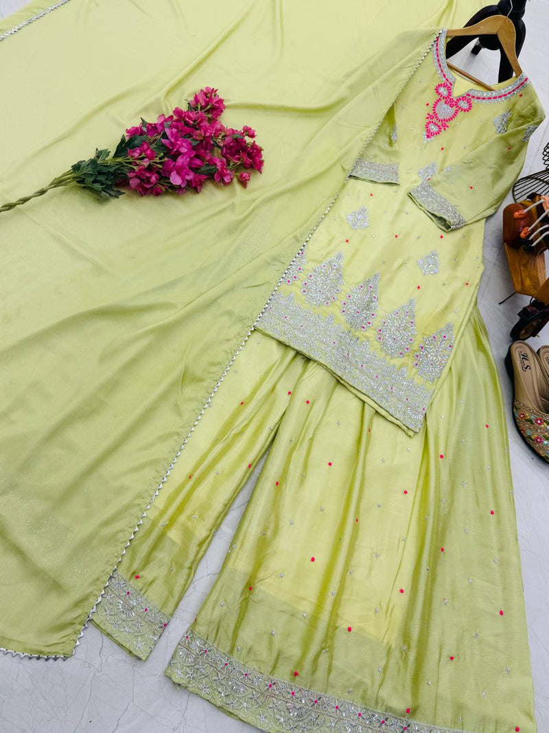 Parrot Color Embroidery with Sequins Work Sharara Suit