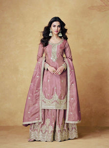 Pink Color Embroidery with Sequins Work Sharara Suit
