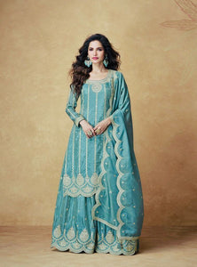 Sky Blue Color Embroidery with Sequins Work Sharara Suit