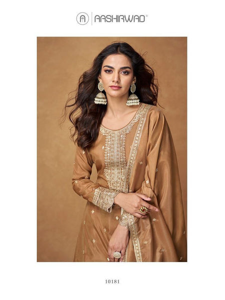 Brown Color Embroidery with Sequins Work Sharara Suit