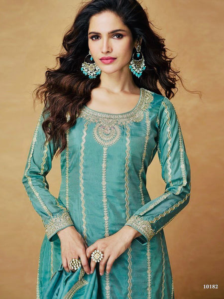 Sky Blue Color Embroidery with Sequins Work Sharara Suit