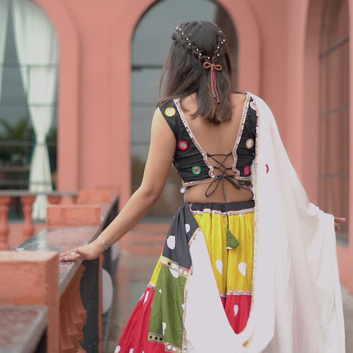 Multi Color Heart Printed Cotton Navratri  Special Lehenga Choli