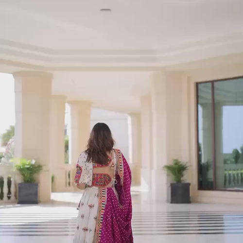 White Color Digital Printed Muslin Cotton Navratri Lehenga Choli