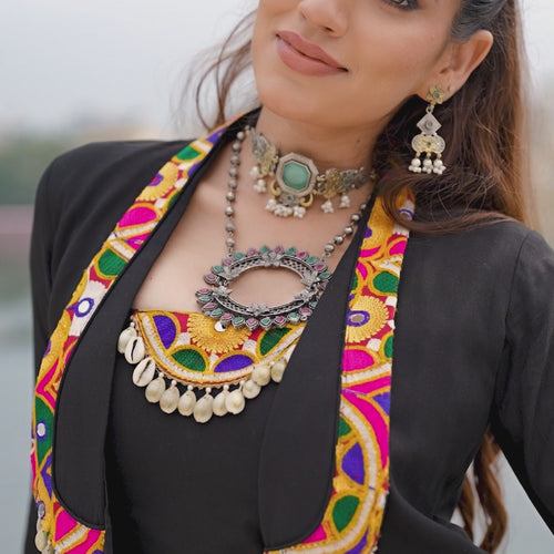 Black Color Pure Rayon Gamthi Work Navratri Lehenga Choli