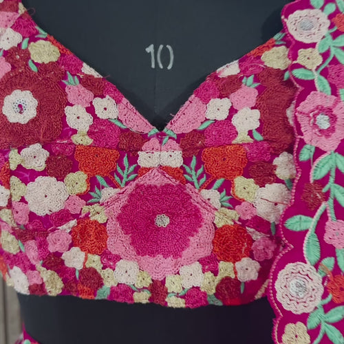 Pink Color Heavy  Chainstich Embroidery Work Lehenga Choli